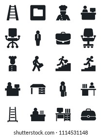Set of vector isolated black icon - manager vector, desk, place, ladder, folder, career, cook, office chair, case