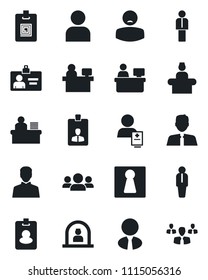 Set of vector isolated black icon - female vector, reception, manager, identity card, place, patient, user, desk, estate agent, pass, group