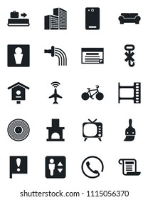 Set of vector isolated black icon - plane radar vector, baggage conveyor, elevator, male, watering, fireplace, bird house, bike, important flag, no hook, film frame, vinyl, tv, phone back, themes
