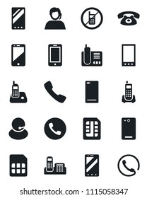 Set of vector isolated black icon - phone vector, no mobile, office, support, cell, radio, back, call, sim