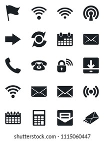 Set of vector isolated black icon - right arrow vector, mail, calendar, call, download, wireless, update, calculator, phone, lock, flag