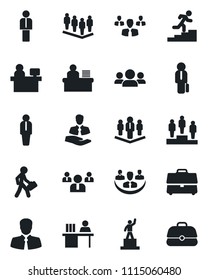 Set of vector isolated black icon - manager vector, pedestal, team, place, client, case, company, desk, career ladder, group