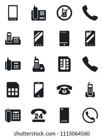 Set of vector isolated black icon - no mobile vector, phone, office, 24 hours, cell, radio, back, call, sim