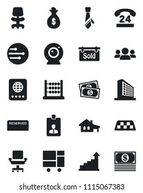 Set of vector isolated black icon - taxi vector, passport, office building, identity card, growth statistic, chair, cash, 24 hours, consolidated cargo, network, abacus, tie, house with garage, group