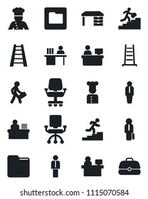 Set of vector isolated black icon - manager vector, desk, place, ladder, folder, career, cook, office chair, case