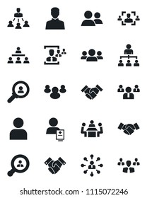 Set of vector isolated black icon - handshake vector, hierarchy, team, patient, group, user, hr, meeting, client search, consumer