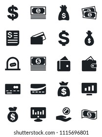 Set of vector isolated black icon - credit card vector, ticket office, dollar sign, money bag, statistic monitor, cash, receipt, wallet, investment