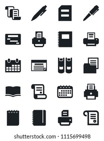 Set of vector isolated black icon - contract vector, book, pen, notepad, document, calendar, printer, folder, copybook, schedule