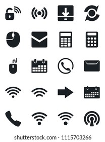 Set of vector isolated black icon - right arrow vector, mouse, calendar, call, mail, download, wireless, update, calculator, phone, lock