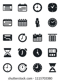 Set of vector isolated black icon - flight table vector, calendar, clock, alarm, stopwatch, manager, schedule, sand