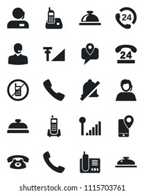 Set of vector isolated black icon - no mobile vector, reception bell, office phone, 24 hours, support, tracking, radio, call, mute, cellular signal