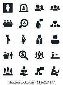 Set of vector isolated black icon - passport control vector, escalator, male, reception, speaking man, pedestal, meeting, patient, pregnancy, client, speaker, group, company, search, waiter, money