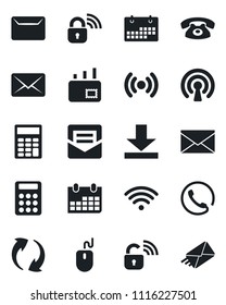 Set of vector isolated black icon - mail vector, mouse, calendar, update, download, calculator, wireless, phone, lock