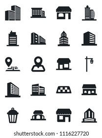 Set of vector isolated black icon - taxi vector, shop, office building, garden light, navigation, city house, cafe, storefront