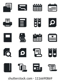 Set of vector isolated black icon - contract vector, book, document search, notepad, calendar, medical, folder, copybook, news, printer, schedule