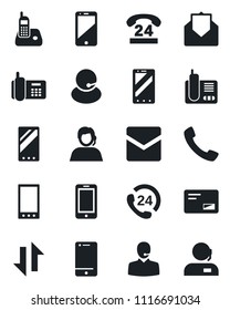 Set Of Vector Isolated Black Icon - Mobile Phone Vector, Office, 24 Hours, Support, Cell, Radio, Mail, Call, Data Exchange