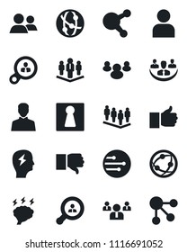Set of vector isolated black icon - female vector, team, brainstorm, network, share, group, finger up, down, user, company, client search, consumer, social media