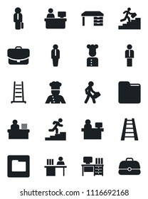 Set of vector isolated black icon - manager vector, desk, place, ladder, folder, career, cook, case