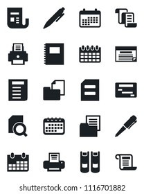 Set of vector isolated black icon - contract vector, book, pen, document, calendar, folder, news, copybook, search, printer, schedule