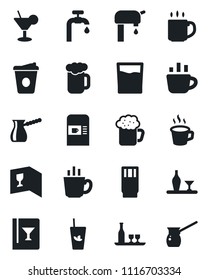Set of vector isolated black icon - coffee machine vector, water supply, alcohol, wine card, drink, cocktail, phyto bar, beer, turkish