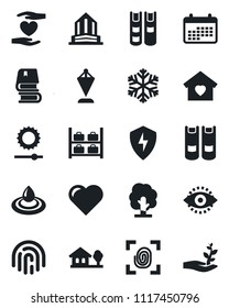 Set of vector isolated black icon - luggage storage vector, book, pennant, tree, heart, hand, protect, brightness, eye id, fingerprint, house with, sweet home, snowflake, water, calendar