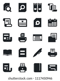 Set of vector isolated black icon - contract vector, book, document search, pen, notepad, calendar, printer, medical, folder, news, schedule
