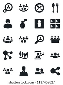 Set of vector isolated black icon - spoon and fork vector, male, checkroom, speaking man, team, patient, group, user, company, hr, meeting, consumer search, social media