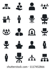 Set of vector isolated black icon - reception vector, manager, office chair, client, user, company, desk, hierarchy, group