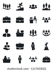 Set of vector isolated black icon - manager vector, pedestal, team, place, client, case, company, desk, career ladder, group