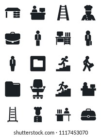 Set of vector isolated black icon - manager vector, desk, place, ladder, folder, career, cook, office chair, case