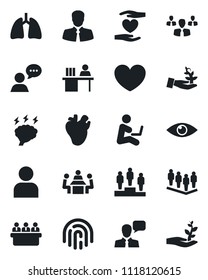 Set of vector isolated black icon - pedestal vector, team, brainstorm, meeting, heart, hand, lungs, real, eye, client, speaker, user, fingerprint id, manager desk, group, palm sproute