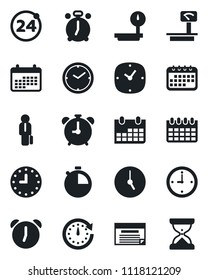 Set of vector isolated black icon - 24 around vector, alarm clock, calendar, heavy scales, stopwatch, manager, schedule, sand