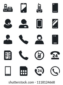 Set of vector isolated black icon - no mobile vector, phone, office, 24 hours, support, cell, back, call, sim