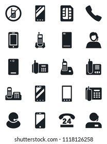 Set of vector isolated black icon - no mobile vector, phone, office, 24 hours, support, cell, radio, back, call, sim