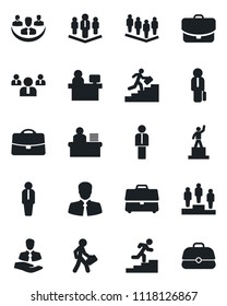 Set of vector isolated black icon - manager vector, pedestal, team, place, client, case, company, desk, career ladder