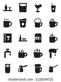 Set of vector isolated black icon - hot cup vector, coffee machine, water supply, alcohol, wine card, drink, cocktail, phyto bar, beer, turkish