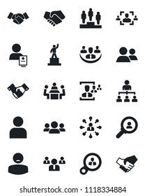 Set of vector isolated black icon - handshake vector, hierarchy, pedestal, team, patient, group, user, company, hr, meeting, consumer search