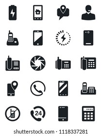 Set of vector isolated black icon - no mobile vector, phone, office, 24 hours, tracking, cell, radio, back, camera, charge, support, home control app, combination lock