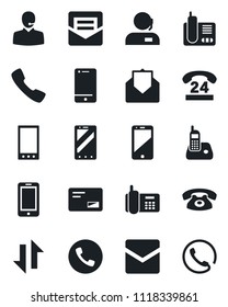 Set of vector isolated black icon - phone vector, mobile, office, 24 hours, cell, radio, mail, call, data exchange, support