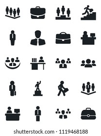 Set of vector isolated black icon - manager vector, pedestal, team, place, client, case, company, desk, career ladder, group