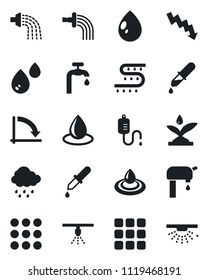 Set of vector isolated black icon - crisis graph vector, watering, water drop, rain, drip irrigation, dropper, menu, supply, sprinkler