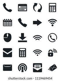 Set of vector isolated black icon - right arrow vector, mouse, calendar, call, update, mail, download, wireless, calculator, phone, lock