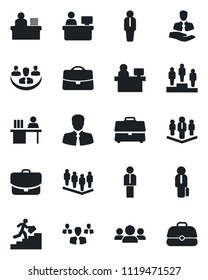 Set of vector isolated black icon - manager vector, pedestal, team, place, client, case, company, desk, career ladder, group