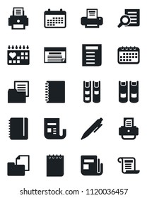 Set of vector isolated black icon - book vector, document search, pen, notepad, printer, medical calendar, folder, news, copybook, schedule, contract