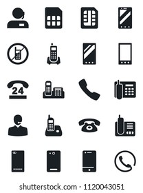 Set of vector isolated black icon - no mobile vector, phone, office, 24 hours, cell, radio, back, call, sim, support