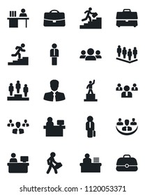 Set of vector isolated black icon - manager vector, pedestal, team, place, client, case, company, desk, career ladder, group