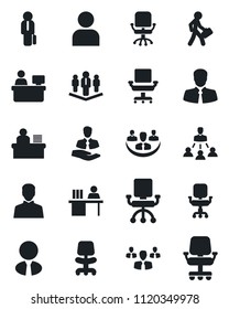 Set of vector isolated black icon - office chair vector, manager place, client, user, company, desk, hierarchy, estate agent, group