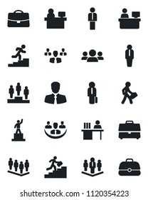 Set of vector isolated black icon - manager vector, pedestal, team, place, client, case, company, desk, career ladder, group