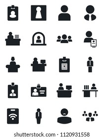 Set Of Vector Isolated Black Icon - Female Vector, Reception, Manager, Identity Card, Place, Patient, User, Desk, Estate Agent, Pass, Group