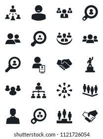 Set of vector isolated black icon - hierarchy vector, pedestal, team, patient, group, user, company, client search, consumer, handshake